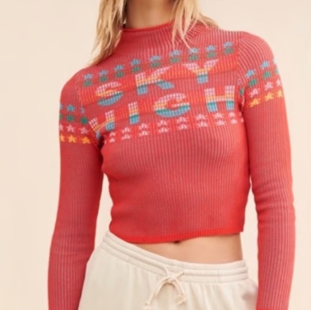 NWOT BDG Urban Outfitters Sky High Mock Neck Shauna Jacquard Ski Sweater, Sz L